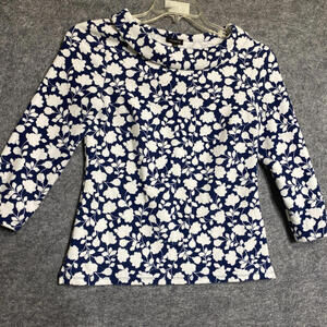 Talbots Women’s Top Blouse Size XS Blue White 3/4 Sleeve Flower Printed